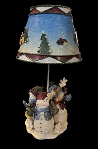 Festive Holiday Snowman Tea Light Candle Lamp Metal Shade 10" - Picture 1 of 11