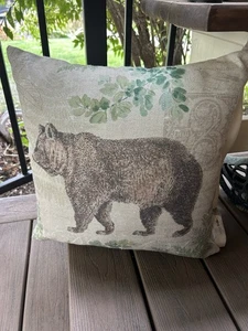 Country Bear Throw Pillow Cotton Linen 17x17 Rustic, Country - Picture 1 of 9