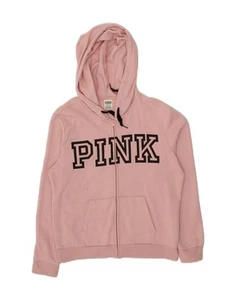 VICTORIA'S SECRET Womens Pink Graphic Zip Hoodie Sweater UK 16 Large Pink CH03 - Picture 1 of 3