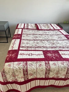 Vintage ARMOIRE KING HANDCRAFTED QUILT SOLID CREAM ST. REMY RIBBONS - Picture 1 of 14