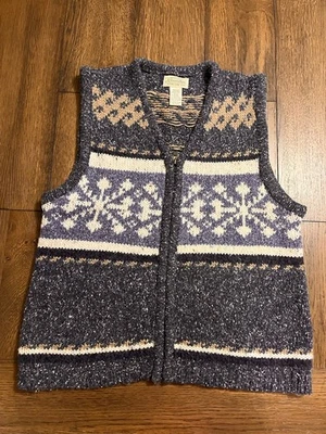 Chaleco Suéter Tejido Fair Isle Años 90 De Colección Abotonado Casa Abuela Mujer Pequeño Foto 1 de 4
