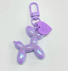 NEW KAWAII SHINY PURPLE BALLOON DOG & PURPLE HEART KEYRING KEYCHAIN NORDIC - Picture 1 of 3