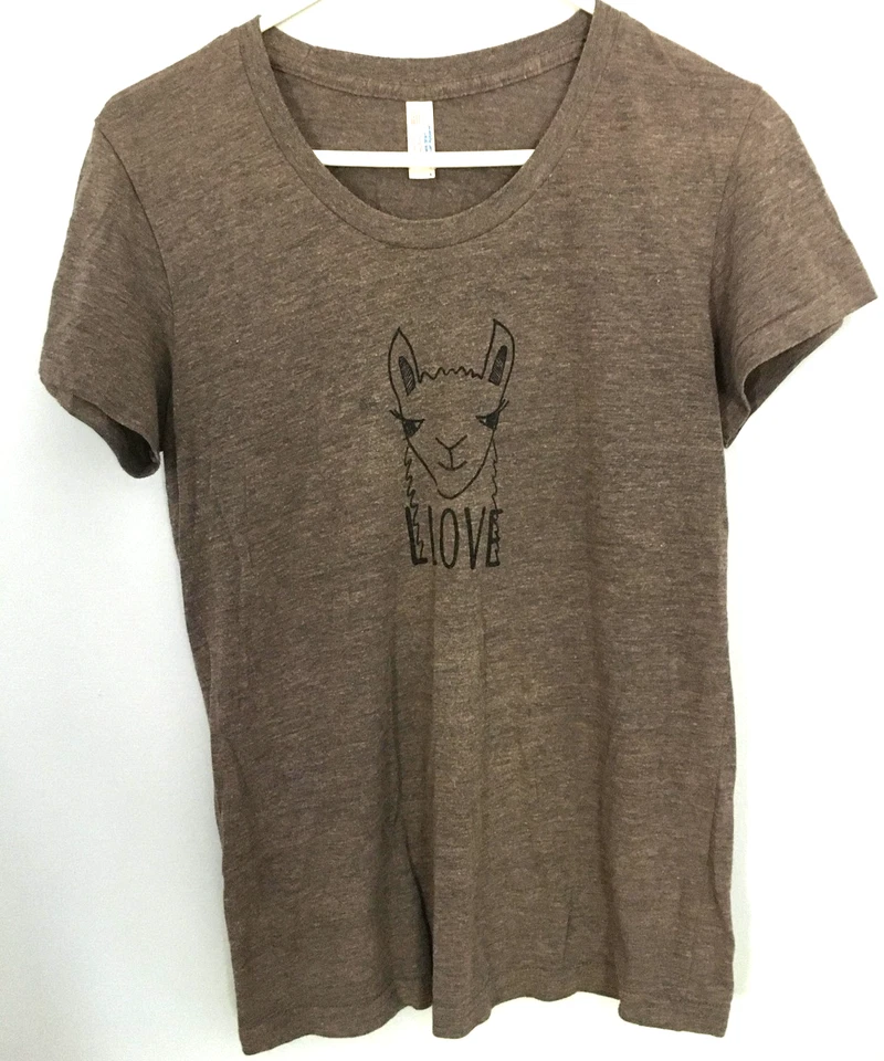 American Apparel Shirt Womens Large Heather Brown Llama Love Graphic Made USA - Image 1 of 4