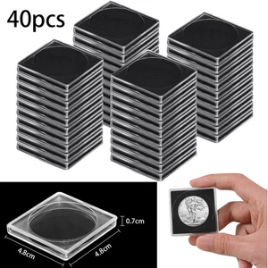 1~100pc Clear Square Silver Dollar Coin Capsules Holder+8 Size Adjustable Gasket - Picture 1 of 7