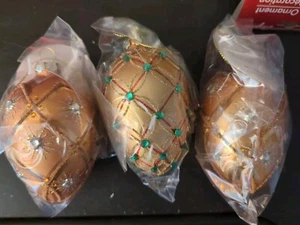 Alison at Home Set/3 Embellished Glitter Hand painted Egg Ornaments w/ 3 Bonuses - Picture 1 of 10