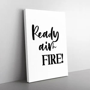 Arte de pared en lienzo tipografía Ready Aim Fire impresión cuadro enmarcado decoración sala de estar - Imagen 1 de 6