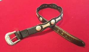 Tony Lama 32 Vintage Western Leder Gürtel mit Silber Conchos & Schnalle Design - Bild 1 von 9