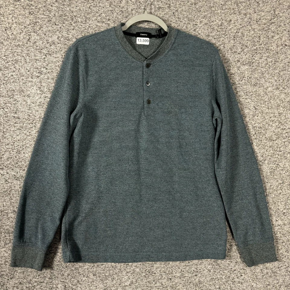 Theory Men's Size Large Blue Classic Henley Long Sleeve Servo Shirt - Image 1 of 4