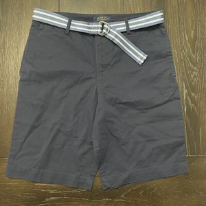 POLO RALPH LAUREN Boys Belted Bermuda Shorts Size 16 Navy Blue NEW Chino Uniform - Picture 1 of 4