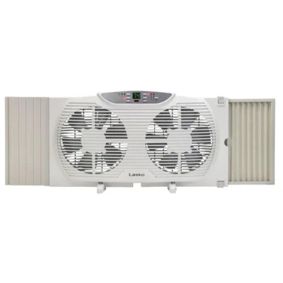 Ventilador Lasko Doble Ventana 9 Pulgadas con Termostato Control Remoto Electrónicamente Blanco Foto 1 de 4