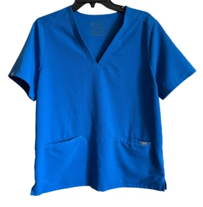 Figs Scrubs Technical Collection Women Short Sleeve V-Neck Top Pockets Blue SZ L - Picture 1 of 8