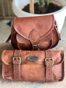 Genuine Leather Vintage Motorcycle 2 Strap Buckle Closure Tool Roll Bag Free Bag - Picture 1 of 7