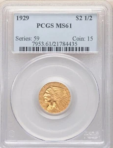 1929 INDIAN HEAD $2.5 QUARTER EAGLE GOLD PCGS MS61 - Picture 1 of 4