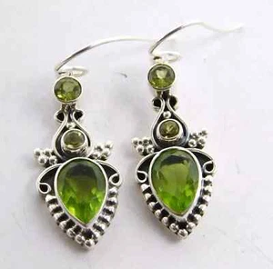6.6 GM Naturale Peridoto Taglio Pietra Orecchino 925 Argento Sterling 1.6 " - Foto 1 di 1