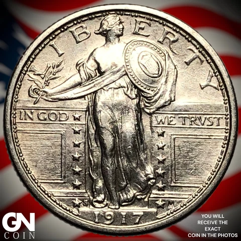 1917 S Type 1 Full Head Standing Liberty Quarter  Q5636 Cover