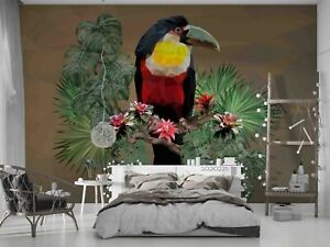 3D Parrot Leaves Floral Wallpaper Wall Mural Removable Self-adhesive 152