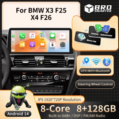 12.3" Android 14 Autoradio für BMW X3 F25 X4 F26 NBT CarPlay GPS BT 8+128GB SWC - Bild 1 von 4