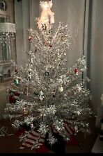 VINTAGE 5.5ft Silver Aluminum Christmas Tree w/ color light, 2 stands, sleeves