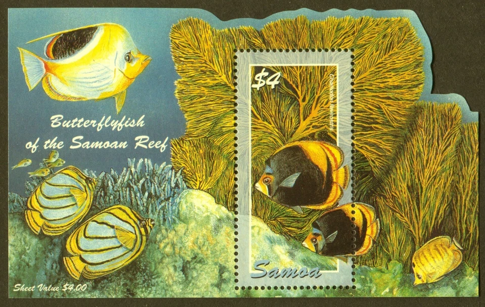 萨摩亚·斯科特# 1061a,2004年蝴蝶鱼纪念品邮票,SCV:7.00美元 — 第 1/1 张图片