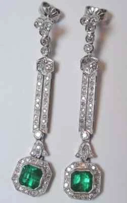 Pendientes Art Deco Colombianos Esmeralda Platino E-3.60CT D-1.64CT Circa 1920 Finos Foto 1 de 4