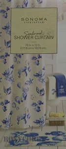 Sonoma Seabrook Beige & Blue Ocean Beach Sea Shell Shower Curtain 70X72 NIP - Picture 1 of 2