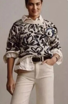 Suéter Anthropologie Floral Pop Bordado Mezcla Lana Pequeño NUEVO Foto 1 de 4
