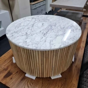 New Mango Wood & Marble Top Round Coffee Table *Arighi Bianchi Java* - Picture 1 of 5