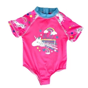 Wippette Baby Girl Swimwear Unicorn One-Piece Rashguard Swimsuit - Picture 1 of 10