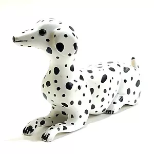 Legno intagliato arte popolare cane dalmata macchie bianche nere - Foto 1 di 7