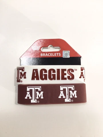 Set Of 2 Texas A&M Aggies Wide Bracelets Wristbands Silicone Rubber Football Cover