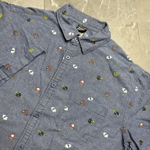 Super Mario Brothers Men's Button Up Shirt Blue Size Medium Video Game Merch - Picture 1 of 4