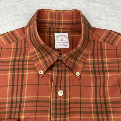 Brooks Brothers Mens Dress Shirt Medium Orange/Green/Yellow Plaid No Iron - Image 1 of 4