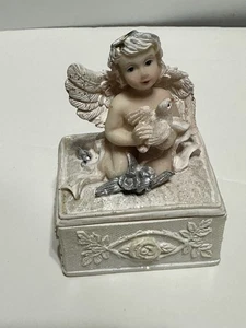 Vintage Engel mit Taube Schmuckkästchen, handbemalt in Porzellan. - Bild 1 von 8