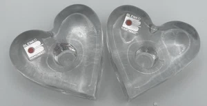 Richard Blenko Signed Heart Taper Candle Holders (2) Art Glass USA Made - Picture 1 of 6