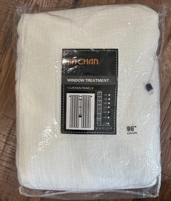 JINCHAN Linen Look Living Room Curtain 96" x 52" Light Filter Window Panel White - Image 1 of 4