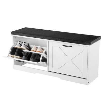 VEVOR Shoe Rack Bench with Cushioned Seat & Flip Drawers 39.4 x 12.0 x 18.7 Inch - Image 1 of 4