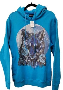HOODIE, Hudson Outerwear Blue Pullover Sweatshirt Large Wolfe Beaded Fleece - Picture 1 of 4