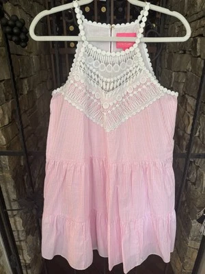 Vestido Lilly Pulitzer Britt Havana Rosa Seersucker Rayas Halter Columpio Talla 6 Foto 1 de 4