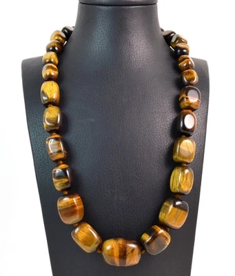 Collana a scalare in Occhio di Tigre con chiusura in Argento 925. Made in Italy - Immagine 1 di 3