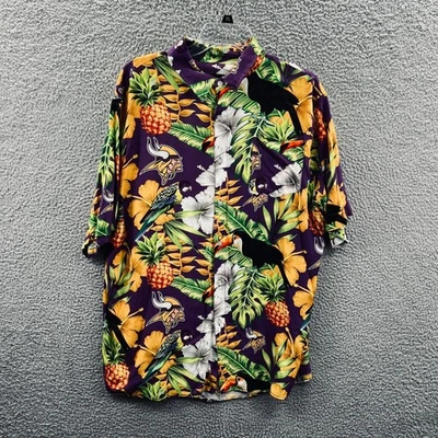 Minnesota Vikings Men Hawaiian Shirt XL Purple Aloha Pineapple Parrot Toucan NFL - Image 1 of 4