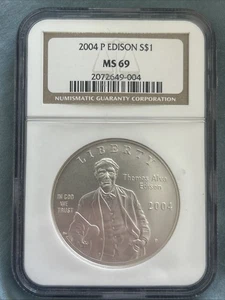 US 2004-P EDISON COMMEMORATIVE SILVER DOLLAR PCGS MS69 A717 - Picture 1 of 3