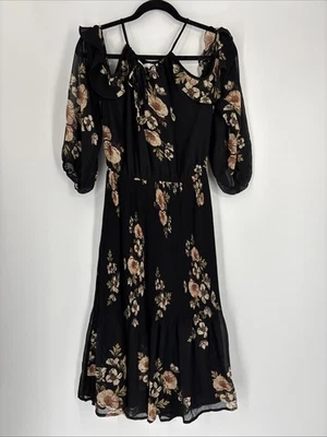 ASTR The Label Cold Shoulder Dress - Black Floral Pleated - Size XS - Image 1 of 4
