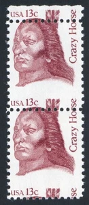 US EFO SC #1855  13c CRAZY HORSE PAIR PERFORATION ERROR w/ GUTTER MNH OG - Picture 1 of 2