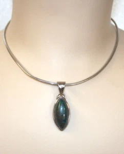 Beautiful Sterling Silver Necklace With Sterling Silver Pendant With Stone 16in - Picture 1 of 6