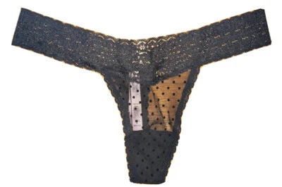 Victoria's Secret Women's Sexy Thong Polka Dot Lace Underwear Panty Black Size M - Imagem 1 de 4