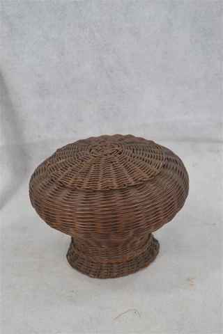 basket urn shape w/lid wicker hand made sewing contents Victorian 19th antique Cover