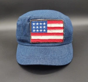 On The Verge American Flag Flat Top Cadet Cap Hat Girls Boys July 4th Denim - Picture 1 of 9