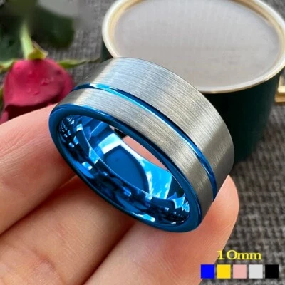 Anillo de carburo de tungsteno de 10 mm para hombres y mujeres ranura desplazada anillo de varios colores Foto 1 de 4