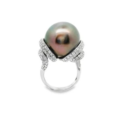 17mm Tahitian Pearl Diamond 18k White Gold Ring - Image 1 of 4