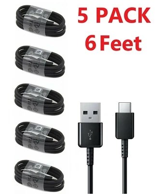 5x 6FT USB Type-C Fast Charging Cable For Samsung Galaxy S8 S9 S10 Note 9 10 BLK - Image 1 of 2